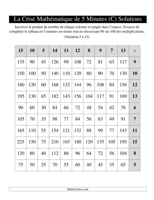« La Crise Mathématique » de 5 Minutes -- Une grille par page (Variation 5 à 15) (Version gauche) (C) page 2