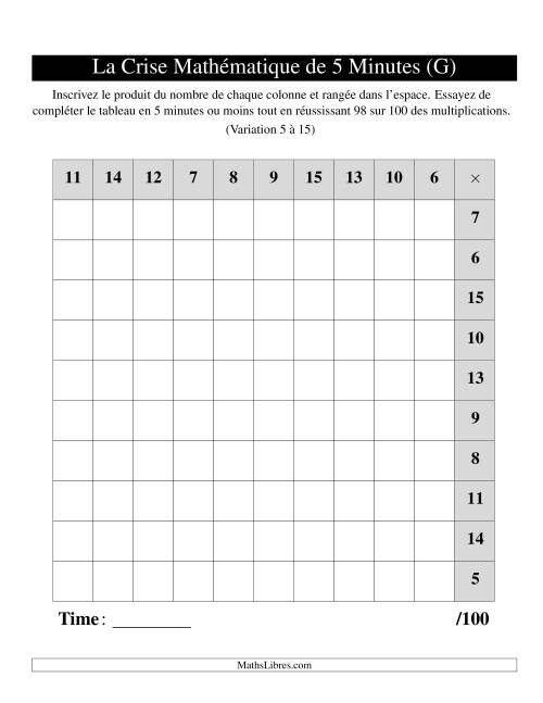 « La Crise Mathématique » de 5 Minutes -- Une grille par page (Variation 5 à 15) (Version gauche) (G)