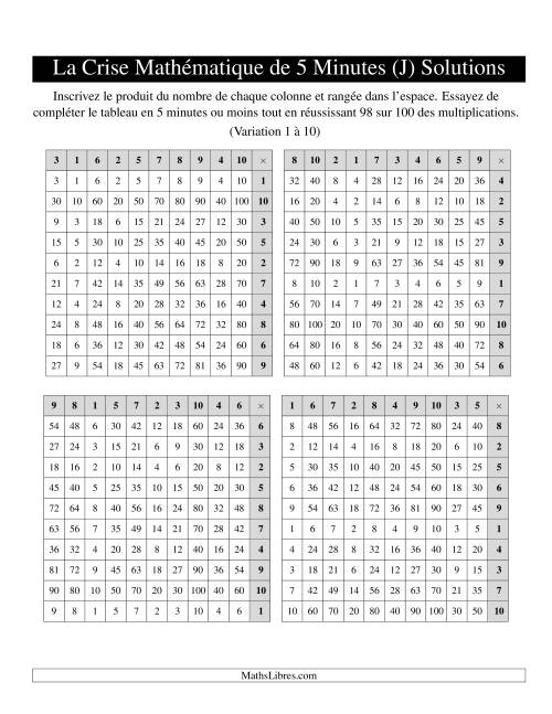 « La Crise Mathématique » de 5 Minutes -- 4 grilles par page (Variation 1 à 10) (Version gauche) (J) page 2