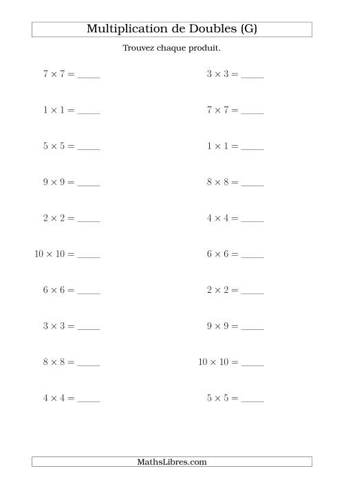 Multiplication de Doubles Jusqu'à 10 x 10 (G)