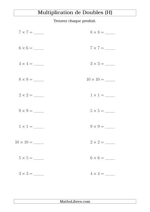 Multiplication de Doubles Jusqu'à 10 x 10 (H)