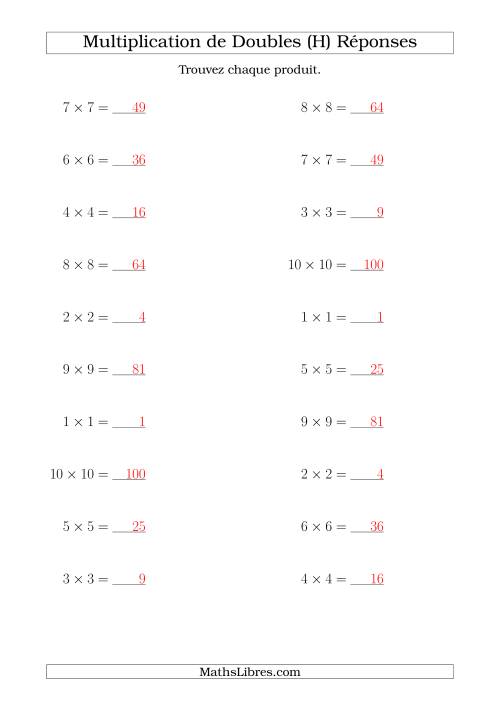 Multiplication de Doubles Jusqu'à 10 x 10 (H) page 2