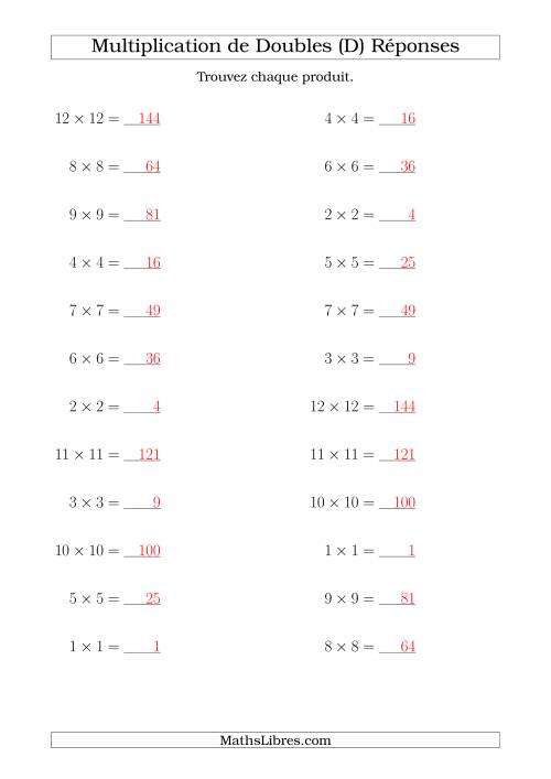 Multiplication de Doubles Jusqu'à 12 x 12 (D) page 2