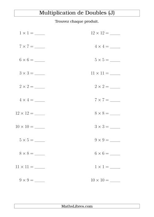 Multiplication de Doubles Jusqu'à 12 x 12 (J)