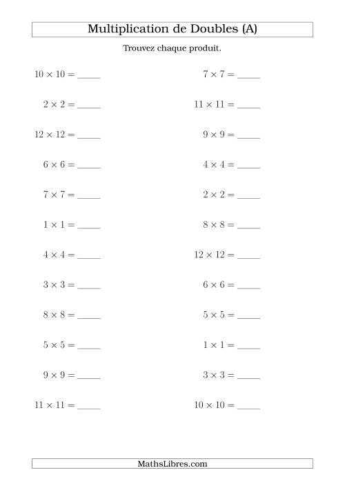 Multiplication de Doubles Jusqu'à 12 x 12 (Tout)