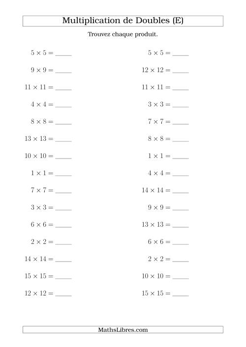 Multiplication de Doubles Jusqu'à 15 x 15 (E)