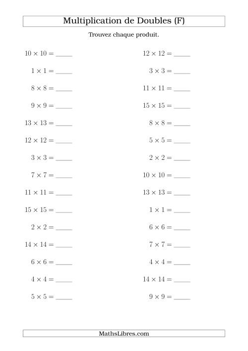 Multiplication de Doubles Jusqu'à 15 x 15 (F)