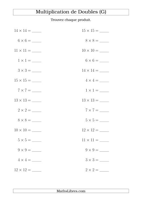 Multiplication de Doubles Jusqu'à 15 x 15 (G)