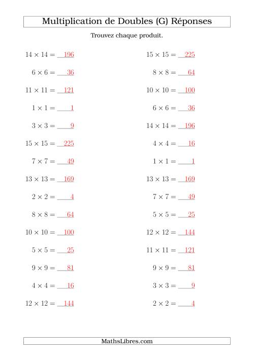 Multiplication de Doubles Jusqu'à 15 x 15 (G) page 2