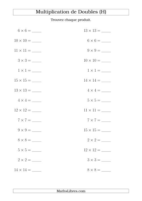 Multiplication de Doubles Jusqu'à 15 x 15 (H)