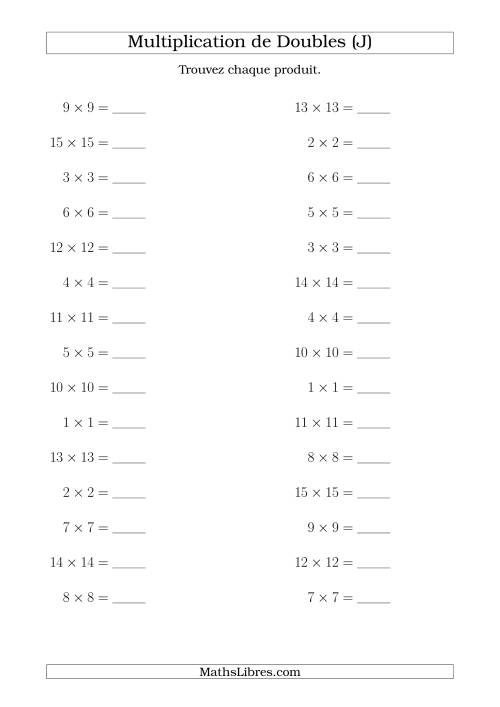 Multiplication de Doubles Jusqu'à 15 x 15 (J)