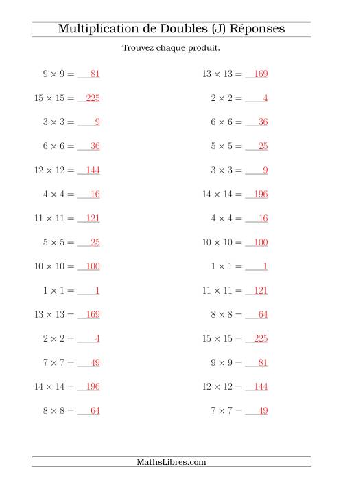Multiplication de Doubles Jusqu'à 15 x 15 (J) page 2