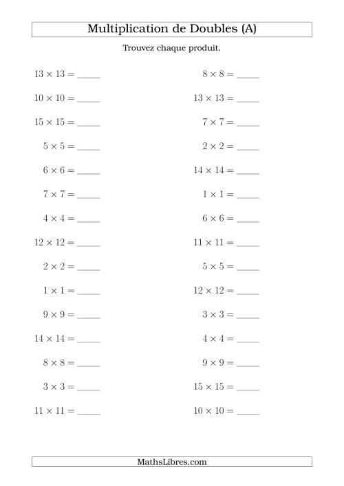 Multiplication de Doubles Jusqu'à 15 x 15 (Tout)