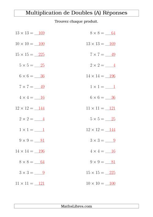 Multiplication de Doubles Jusqu'à 15 x 15 (Tout) page 2