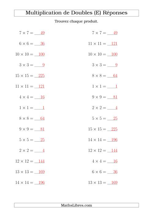 Multiplication de Doubles Jusqu'à 20 x 20 (E) page 2