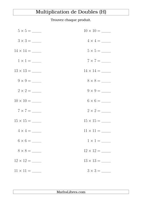 Multiplication de Doubles Jusqu'à 20 x 20 (H)