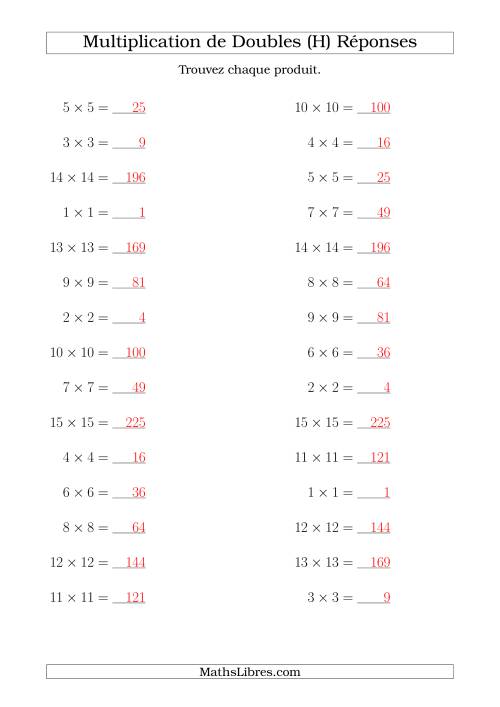 Multiplication de Doubles Jusqu'à 20 x 20 (H) page 2