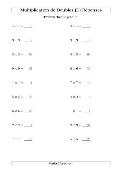 Multiplication de Doubles Jusqu'à 9 x 9 (D) page 2
