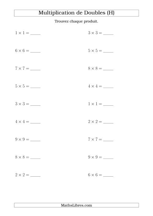 Multiplication de Doubles Jusqu'à 9 x 9 (H)