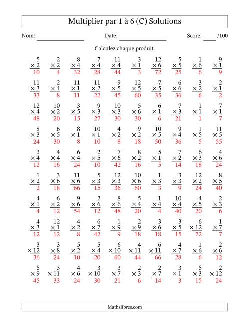 Multiplier (1 à 12) par 1 à 6 (100 Questions) (C) page 2