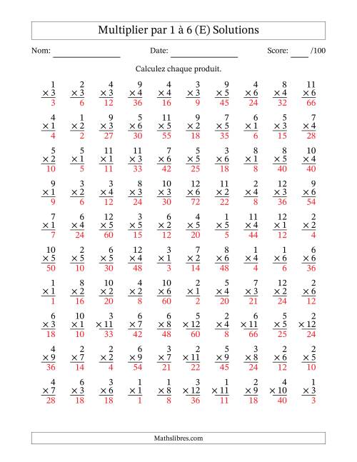 Multiplier (1 à 12) par 1 à 6 (100 Questions) (E) page 2