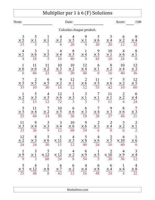 Multiplier (1 à 12) par 1 à 6 (100 Questions) (F) page 2