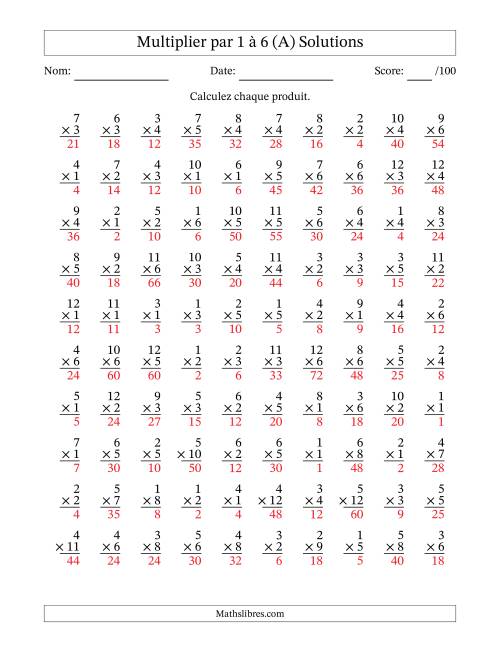 Multiplier (1 à 12) par 1 à 6 (100 Questions) (Tout) page 2