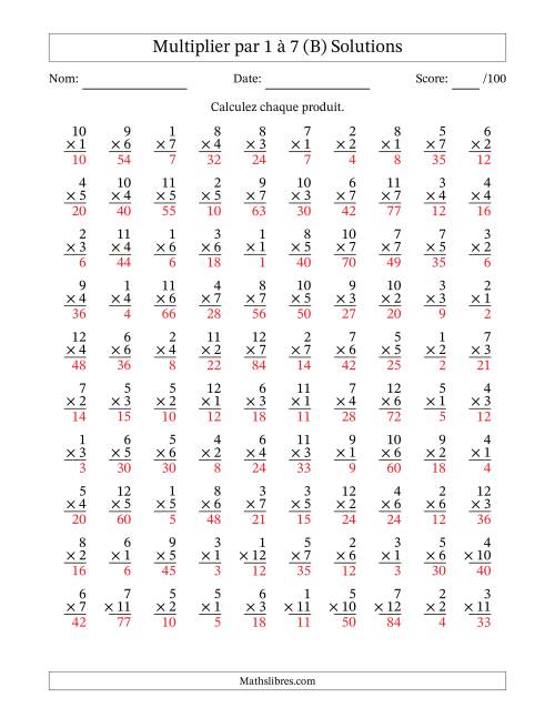 Multiplier (1 à 12) par 1 à 7 (100 Questions) (B) page 2