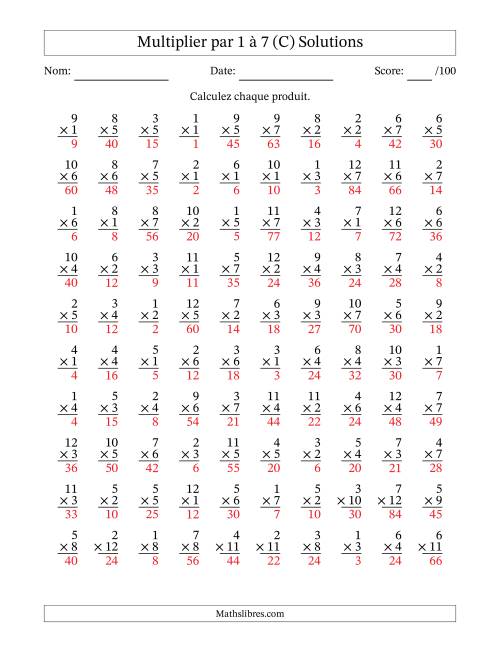 Multiplier (1 à 12) par 1 à 7 (100 Questions) (C) page 2