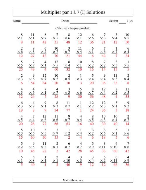 Multiplier (1 à 12) par 1 à 7 (100 Questions) (I) page 2