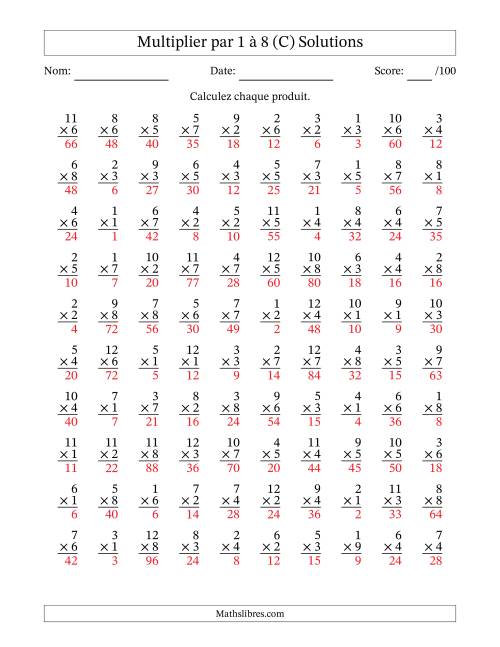 Multiplier (1 à 12) par 1 à 8 (100 Questions) (C) page 2