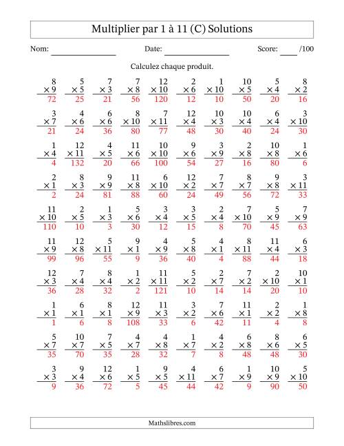 Multiplier (1 à 12) par 1 à 11 (100 Questions) (C) page 2