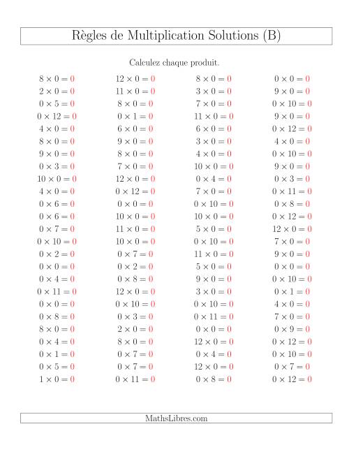 Règles de Multiplication -- Règles de 0 × 0-12 (B) page 2