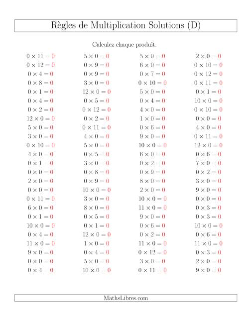Règles de Multiplication -- Règles de 0 × 0-12 (D) page 2