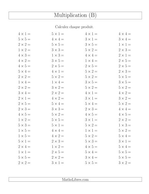 Règles de Multiplication -- Règles jusqu'à 25 (B)