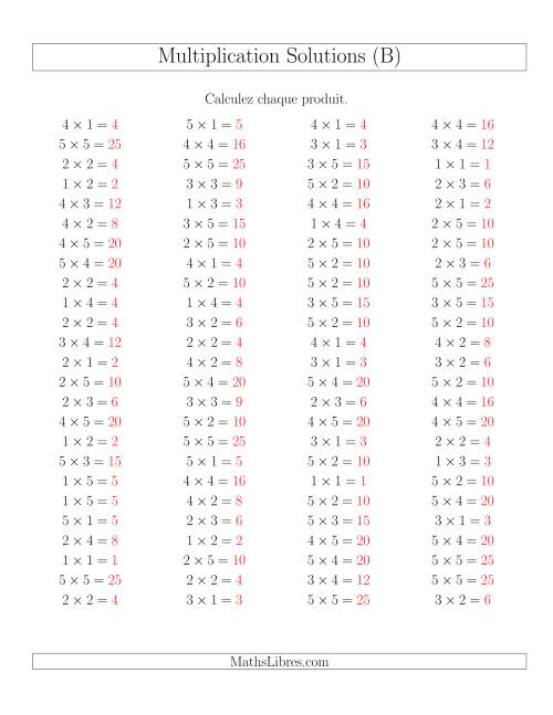 Règles de Multiplication -- Règles jusqu'à 25 (B) page 2