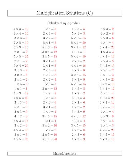 Règles de Multiplication -- Règles jusqu'à 25 (C) page 2