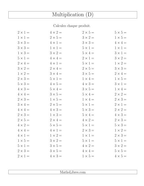 Règles de Multiplication -- Règles jusqu'à 25 (D)