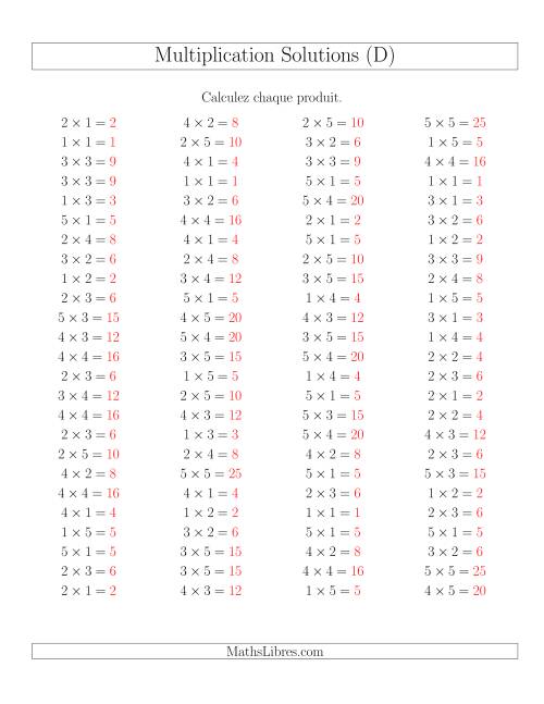 Règles de Multiplication -- Règles jusqu'à 25 (D) page 2