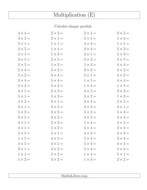 Règles de Multiplication -- Règles jusqu'à 25 (E)