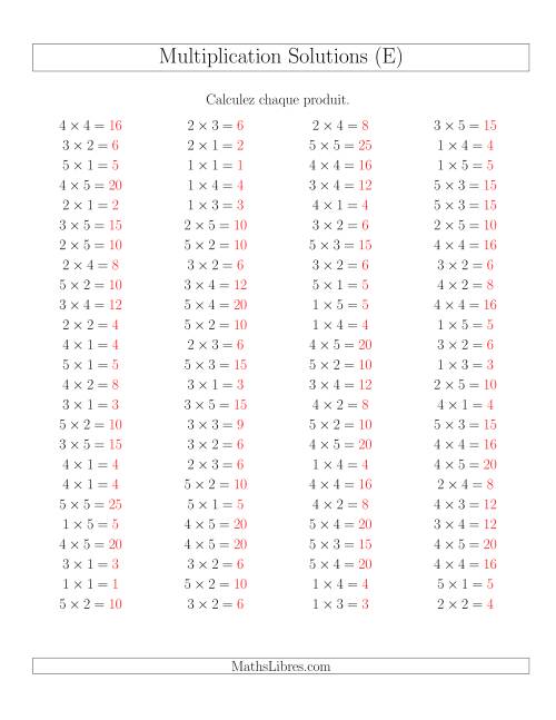Règles de Multiplication -- Règles jusqu'à 25 (E) page 2