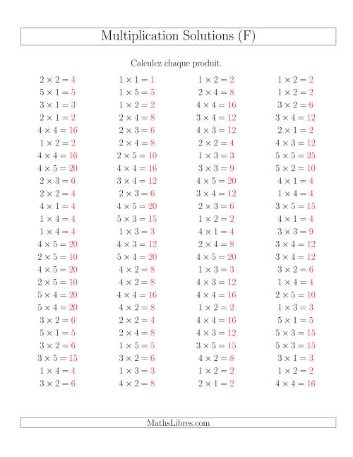 Règles de Multiplication -- Règles jusqu'à 25 (F) page 2