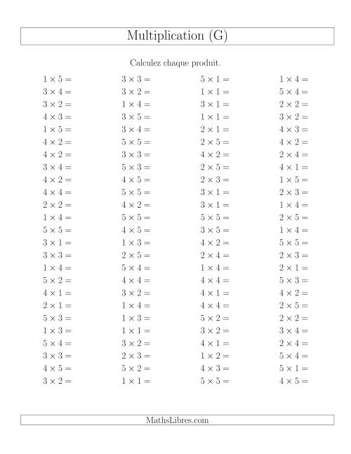 Règles de Multiplication -- Règles jusqu'à 25 (G)