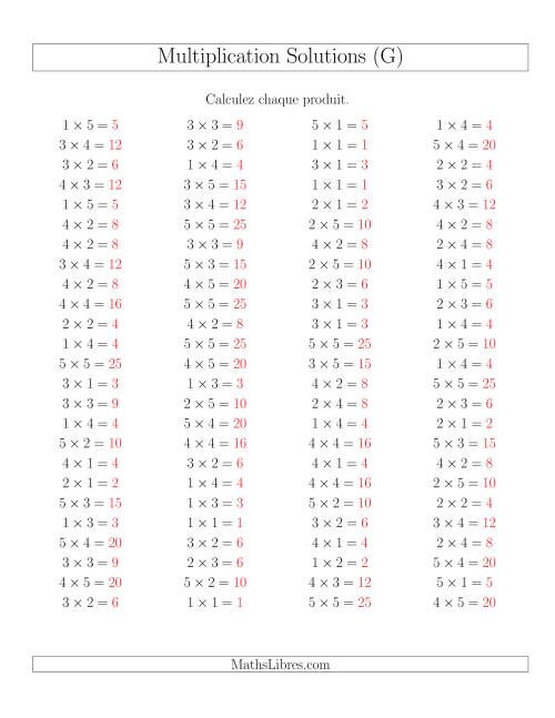 Règles de Multiplication -- Règles jusqu'à 25 (G) page 2