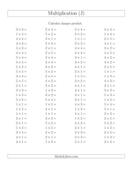 Règles de Multiplication -- Règles jusqu'à 25 (J)