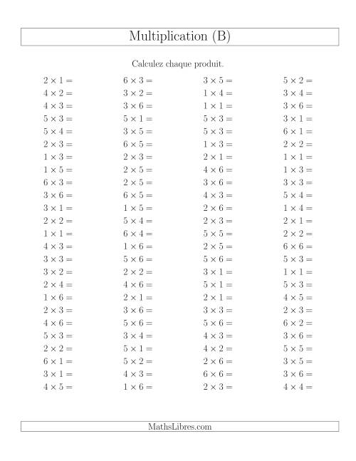 Règles de Multiplication -- Règles jusqu'à 36 (B)