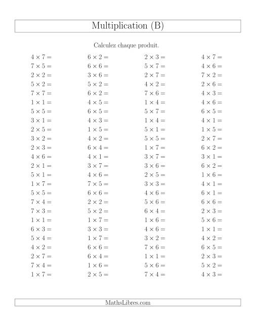 Règles de Multiplication -- Règles jusqu'à 49 (B)