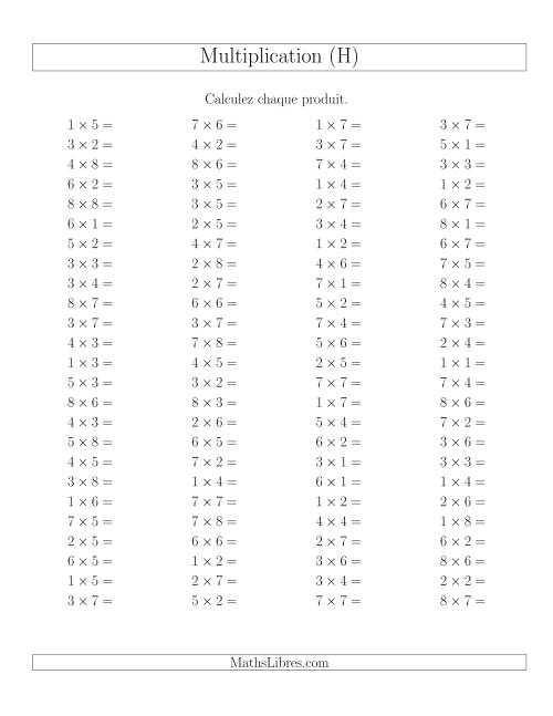 Règles de Multiplication -- Règles jusqu'à 64 (H)