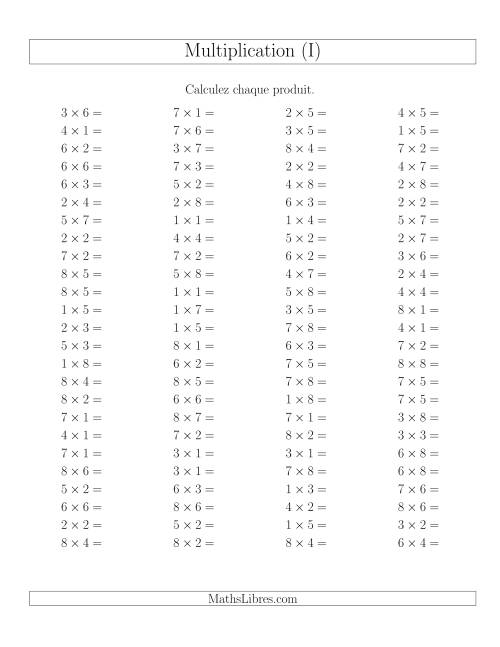 Règles de Multiplication -- Règles jusqu'à 64 (I)