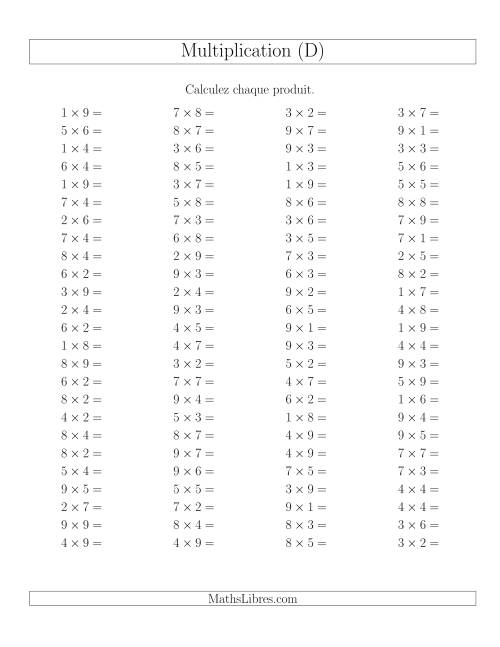 Règles de Multiplication -- Règles jusqu'à 81 (D)